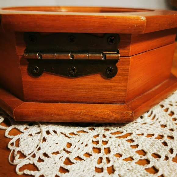 Vintage Octagonal Wooden Jewelry Box with Faux Stained Glass Lid - Picture 11 of 16